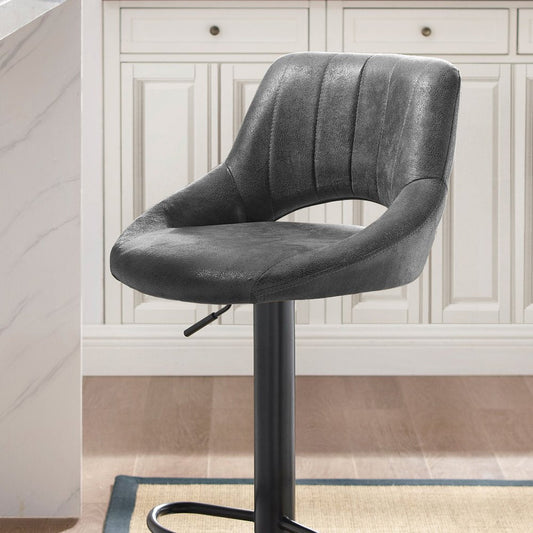 Set of Two 32" Gray And Black Faux Leather And Steel Swivel Low Back Adjustable Height Bar Chairs HomeRoots