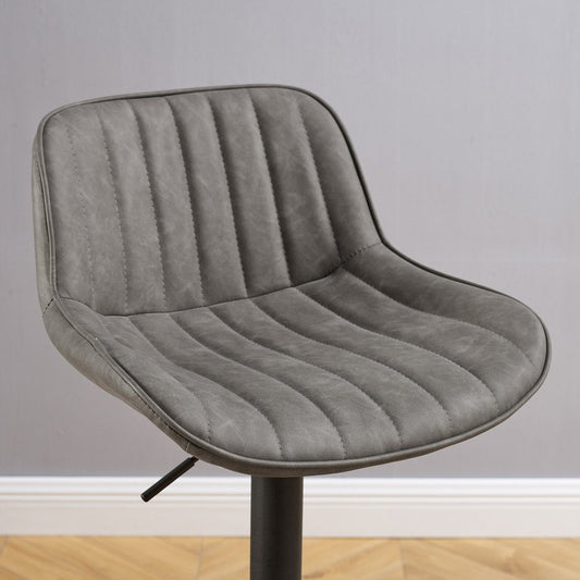 Set of Two Gray And Black Faux Leather And Steel Low Back Adjustable Height Swivel Bar Chairs HomeRoots