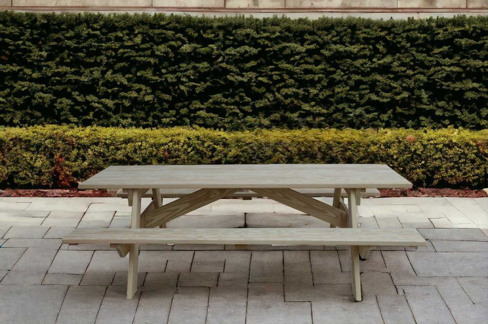 94" Natural Solid Wood Outdoor Picnic Table HomeRoots