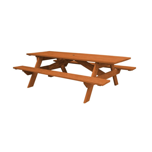 94" Brown Solid Wood Outdoor Picnic Table with Umbrella Hole HomeRoots