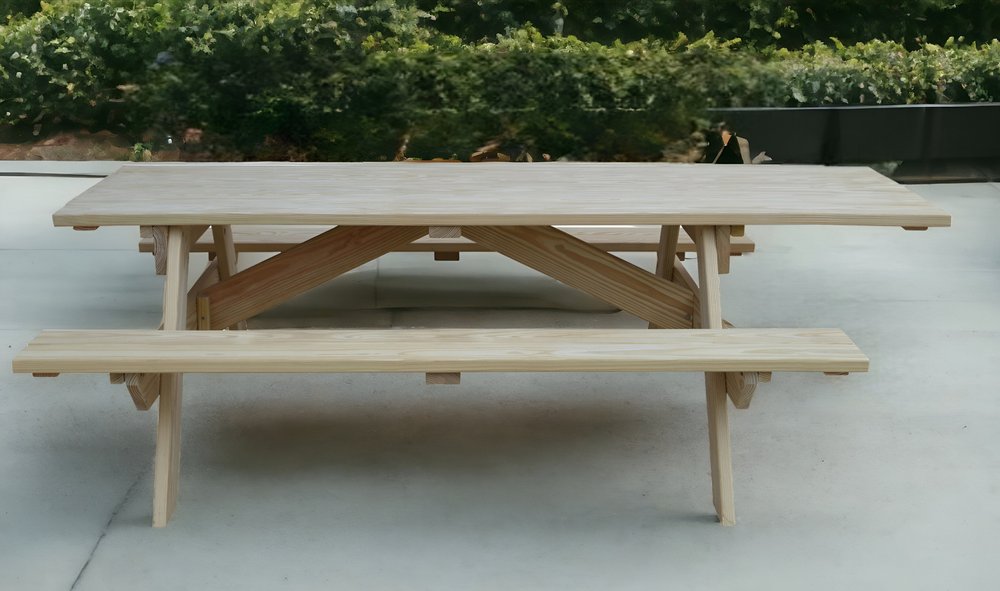 94" Natural Solid Wood Outdoor Picnic Table HomeRoots