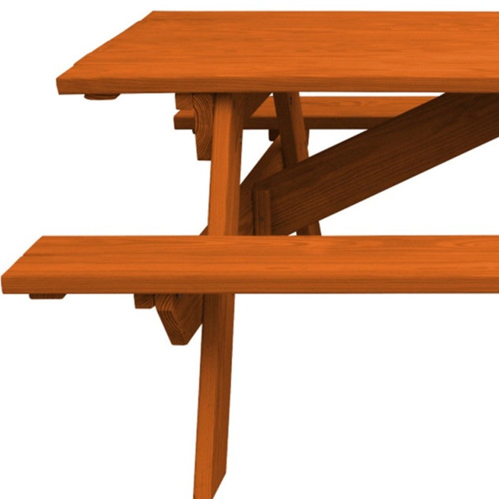 94" Redwood Solid Wood Outdoor Picnic Table with Umbrella Hole HomeRoots