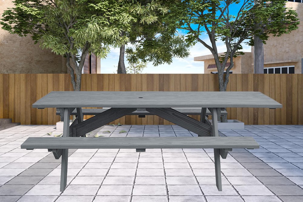 Gray Solid Wood Outdoor Picnic Table Umbrella Hole HomeRoots