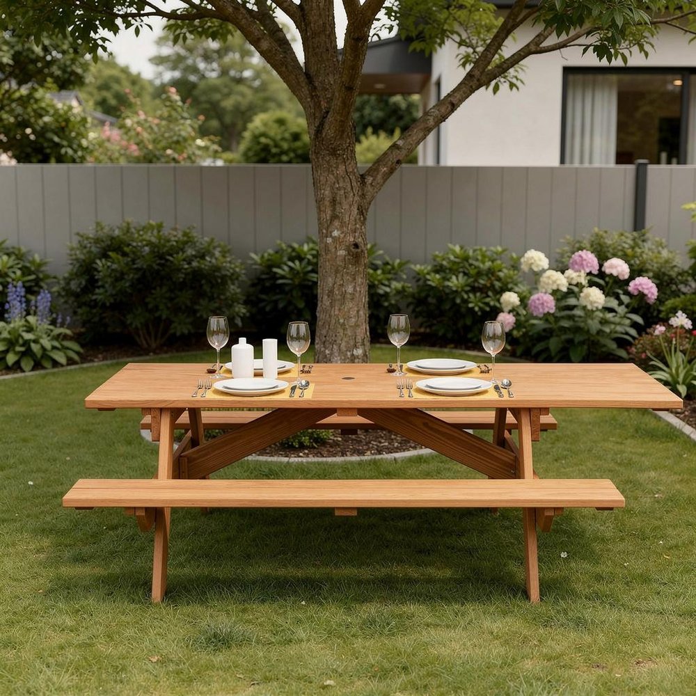 Cedar Chest Solid Wood Outdoor Picnic Table Umbrella Hole HomeRoots
