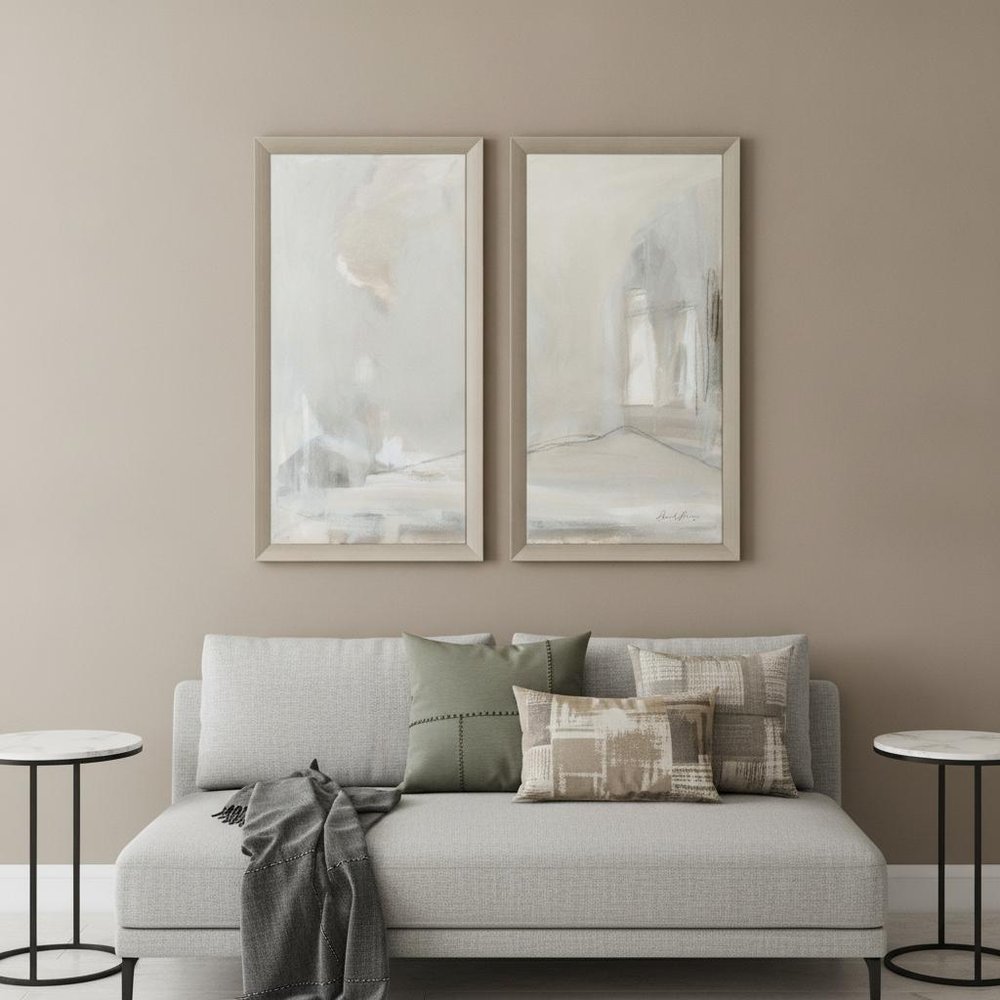 Set Of Two Delicate Gray Silver Framed Print Wall Art