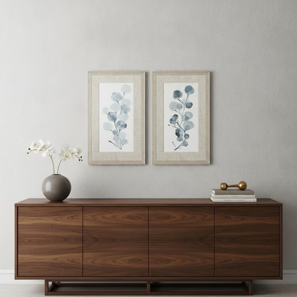 Set Of Two Gray Botanical White Framed Print Wall Art