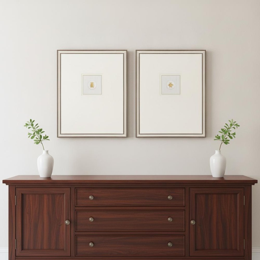 Set Of Two Insect Intaglio I Silver Framed Print Wall Art