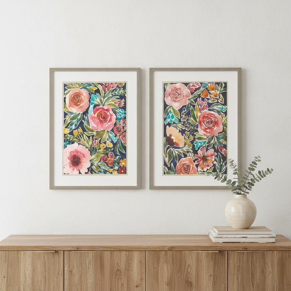Set Of Two Flower Patch Gold Framed Print Wall Art
