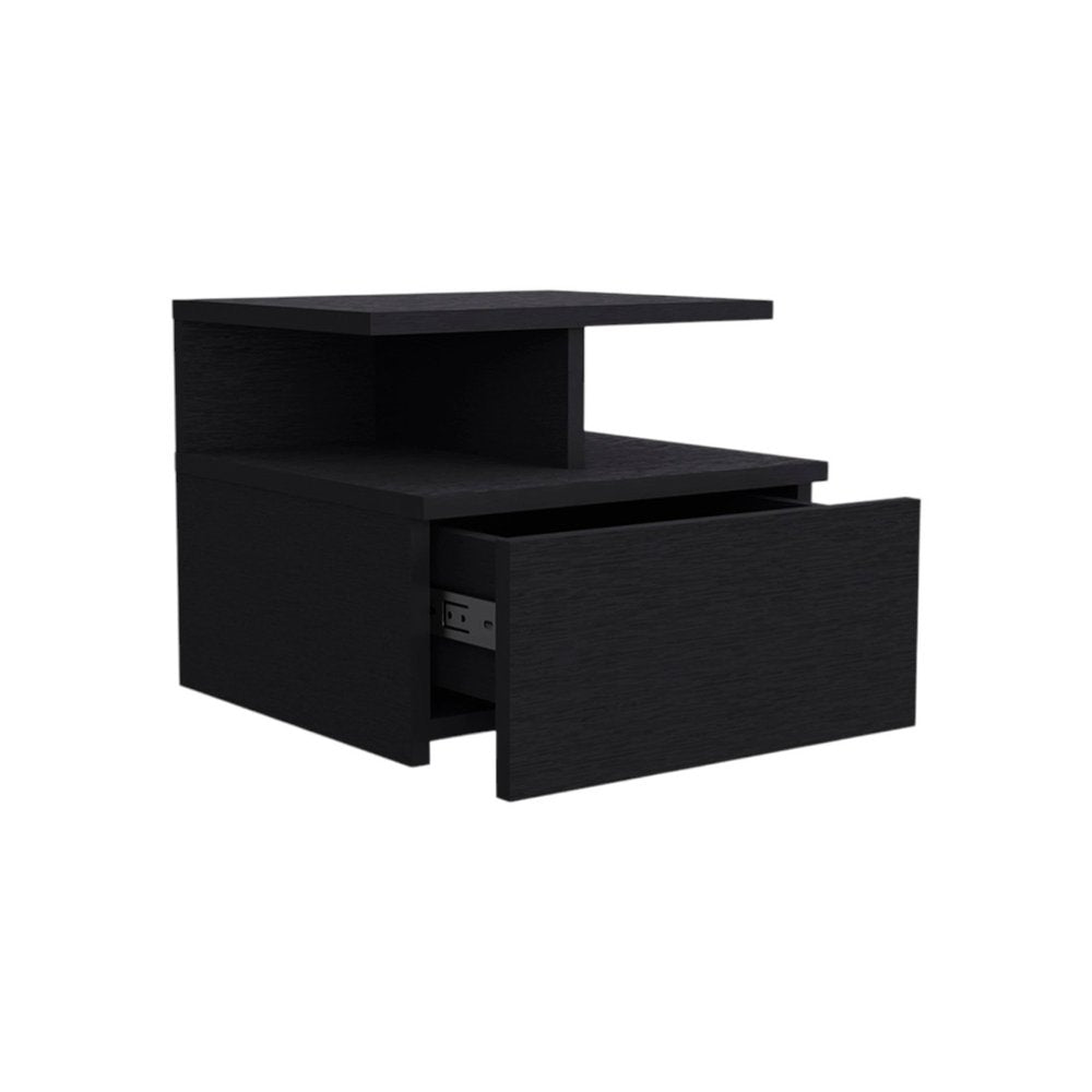 14" Black Wood One Drawer Floating Nightstand HomeRoots