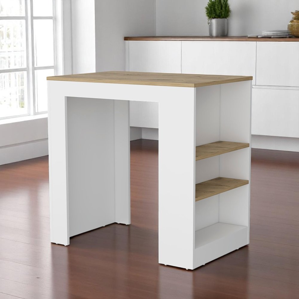 36" Oak and White Wood Kitchen Island With Storage HomeRoots