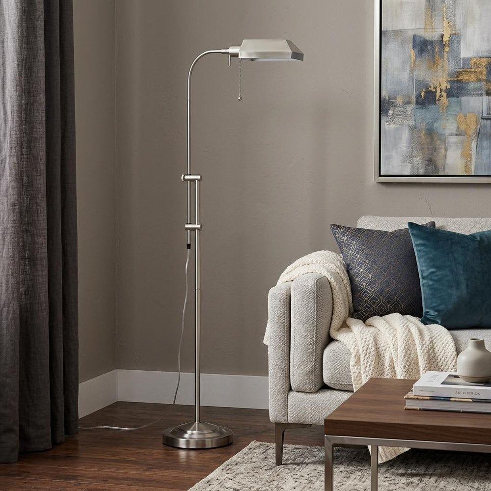 57" Nickel Adjustable Traditional Shaped Floor Lamp With Nickel Square Shade HomeRoots