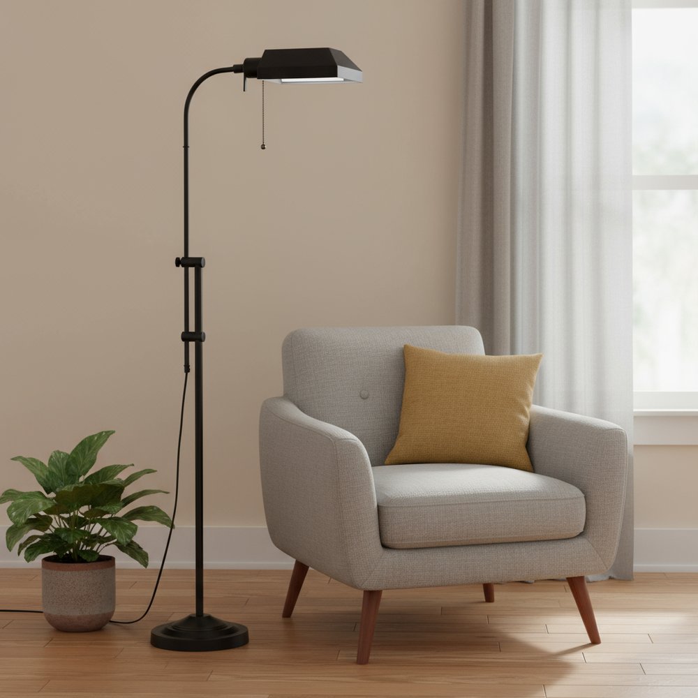 57" Bronze Metal Adjustable Floor Lamp With Bronze Metal Square Shade HomeRoots