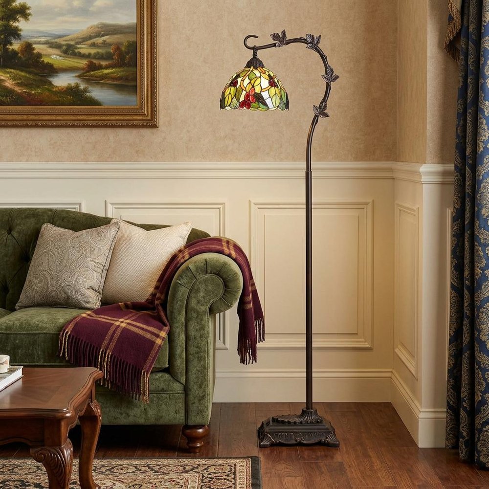 61" Bronze Floor Lamp With Green And Yellow Glass Dome Shade HomeRoots