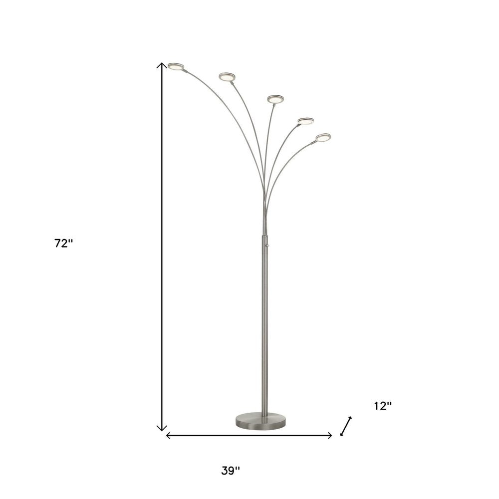 72" Nickel Five Light Led Arc Floor Lamp HomeRoots