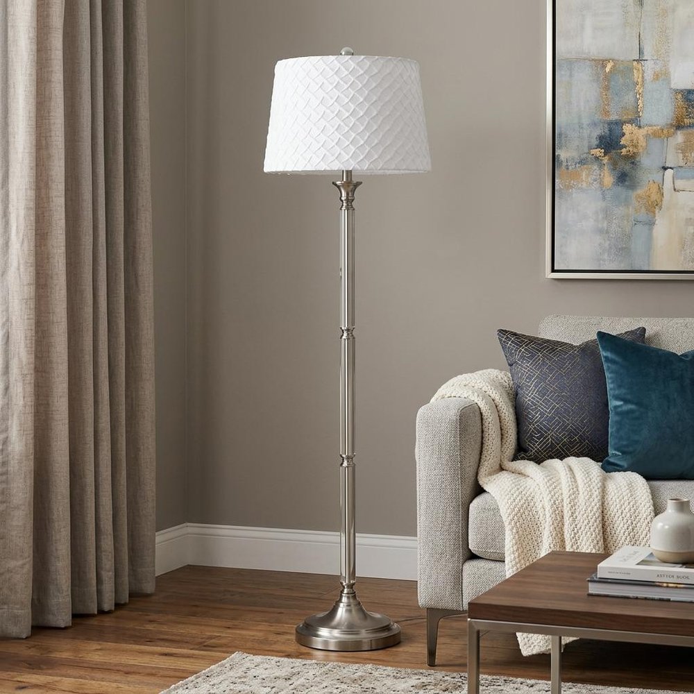 60" Nickel Traditional Shaped Floor Lamp With White Square Shade HomeRoots