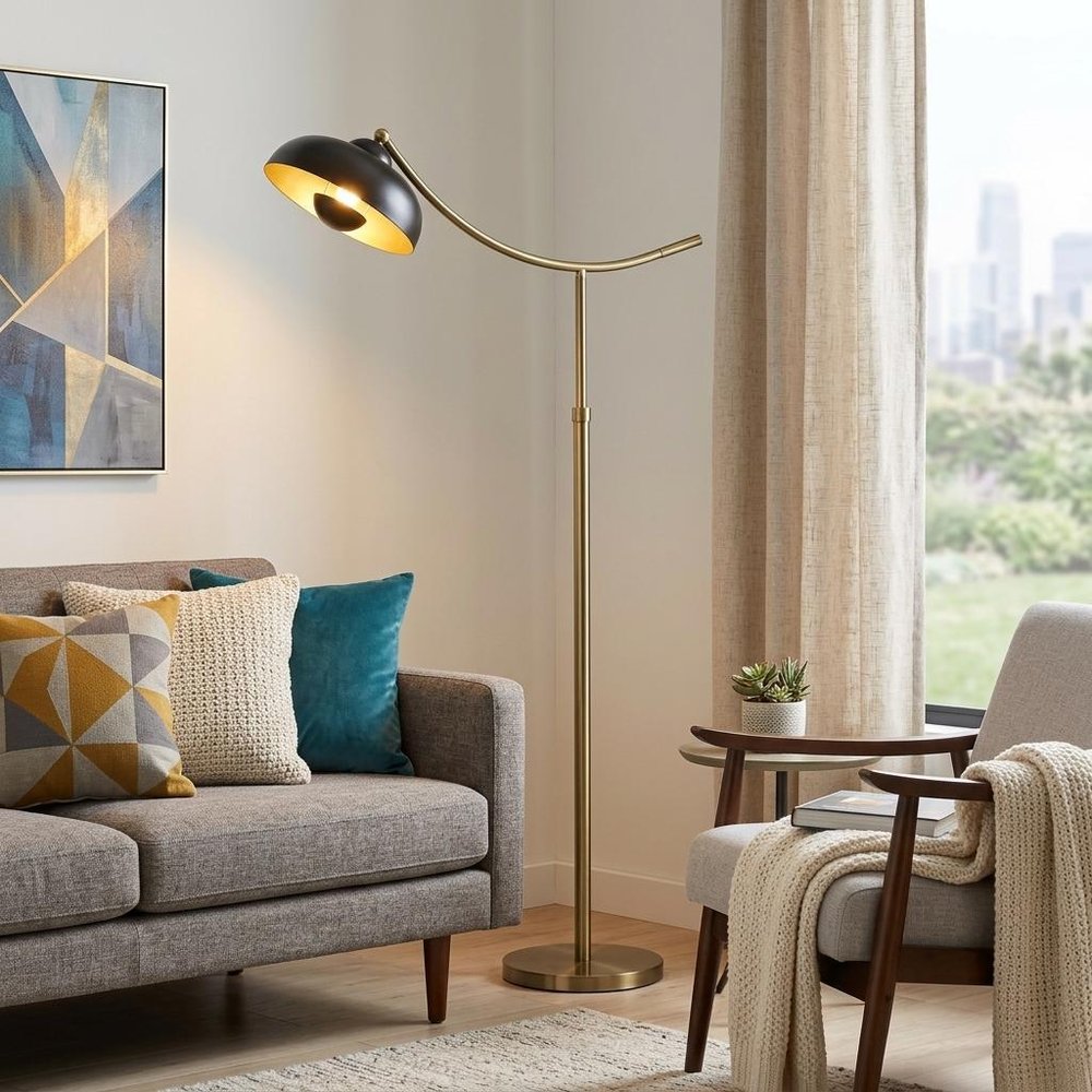 66" Bronze Adjustable Arc Floor Lamp With Bronze Dome Shade HomeRoots