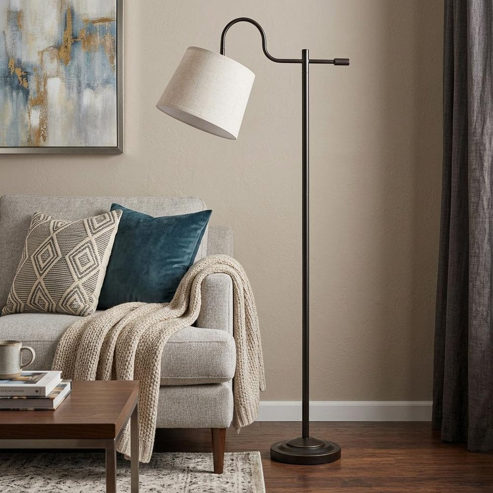 63" Bronze Adjustable Traditional Shaped Floor Lamp With Gray Square Shade HomeRoots