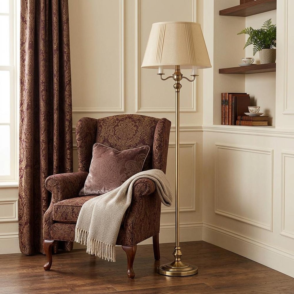 60" Bronze Four Light Traditional Shaped Floor Lamp With Beige Square Shade HomeRoots