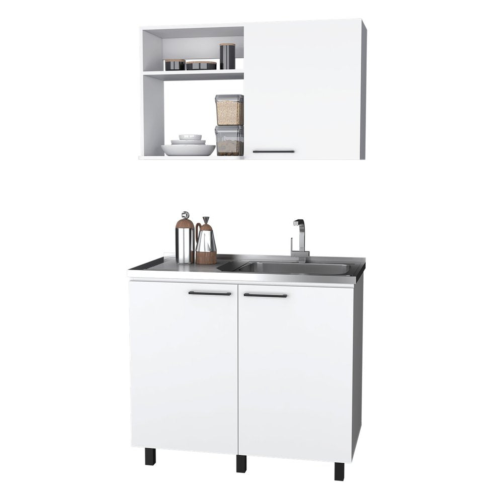 24" X 39" White Stainless Steel and Wood Utility Cabinet With Sink HomeRoots