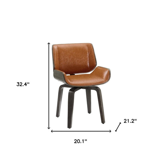 Black and Brown Upholstered Faux Leather Curved Back Dining Side Chair