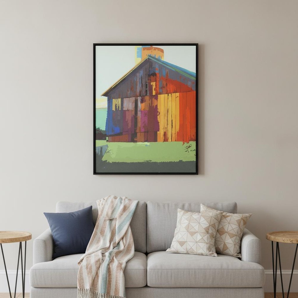 Country Barn Black Floater Frame Print Wall Art