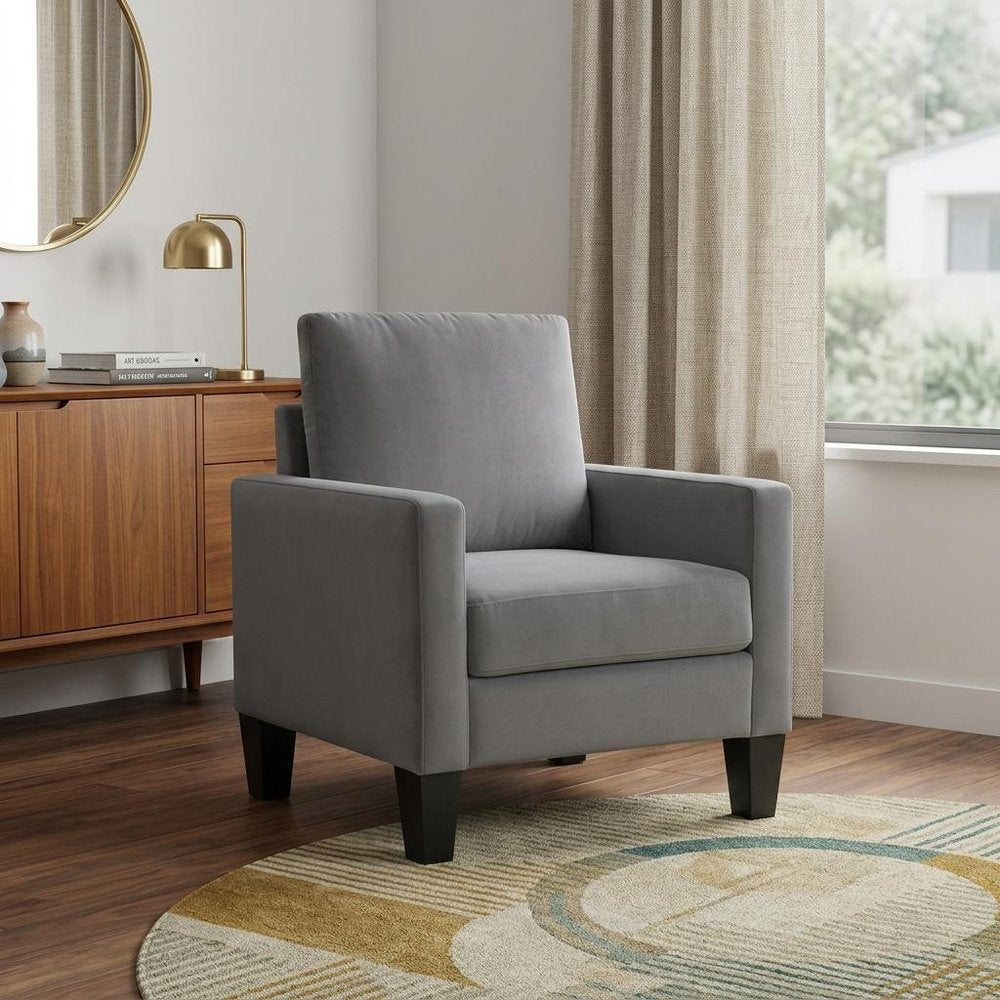 32" Gray and Black Upholstered Arm Chair HomeRoots