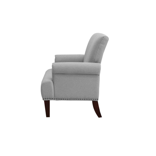 30" Light Gray and Brown Upholstered Arm Chair HomeRoots