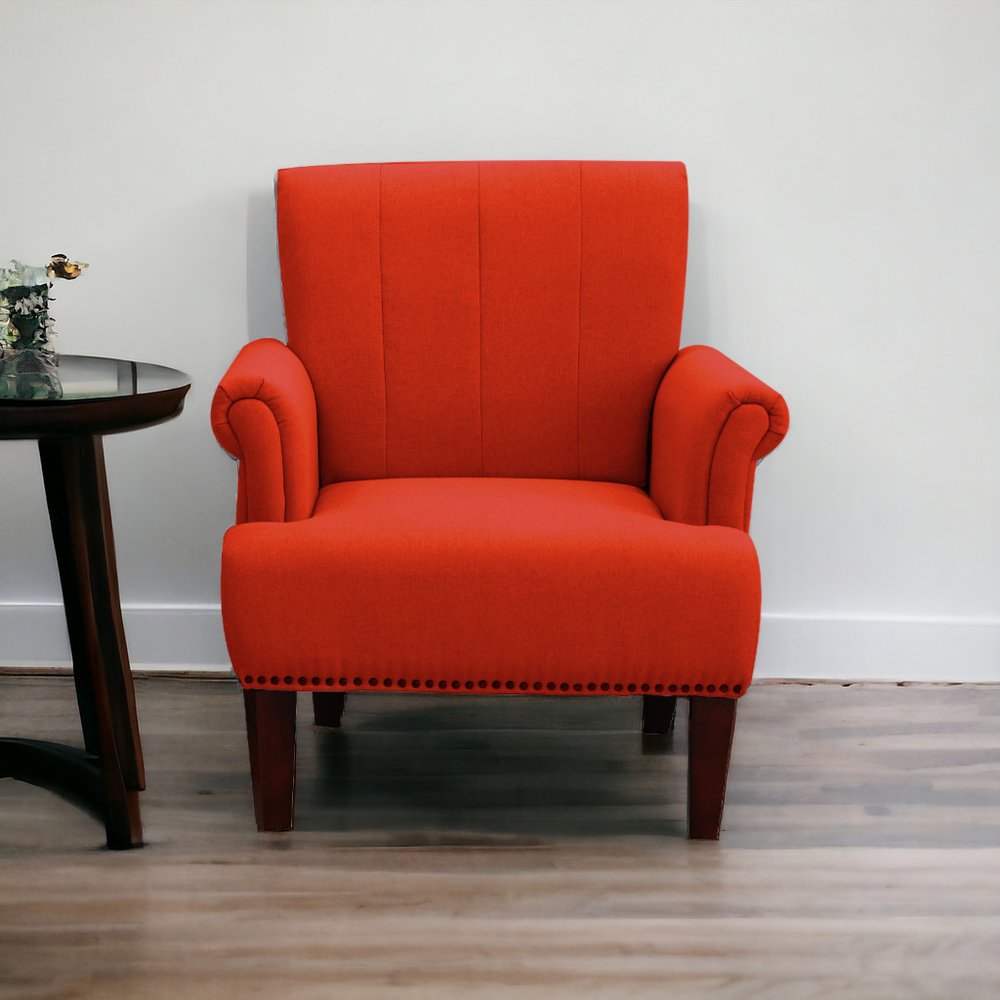 30" Orange and Brown Upholstered Arm Chair HomeRoots