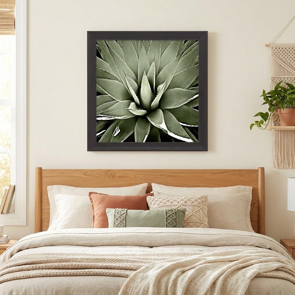 Green Succulent III Brown Framed Print Wall Art