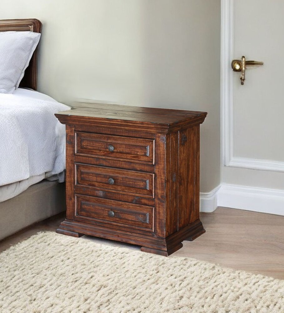 32" Brown Solid Wood Three Drawer Nightstand HomeRoots