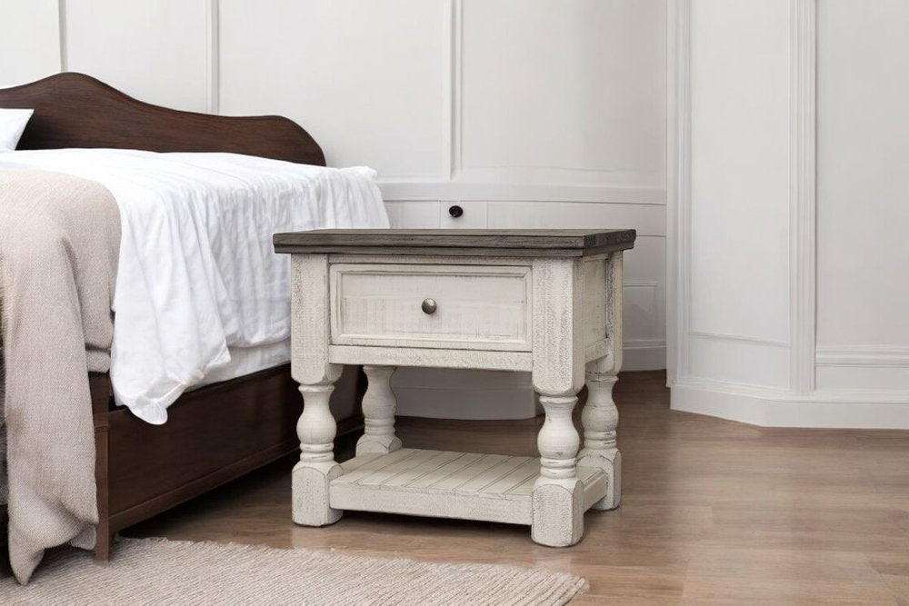 27" Ivory Solid Wood One Drawer Nightstand HomeRoots