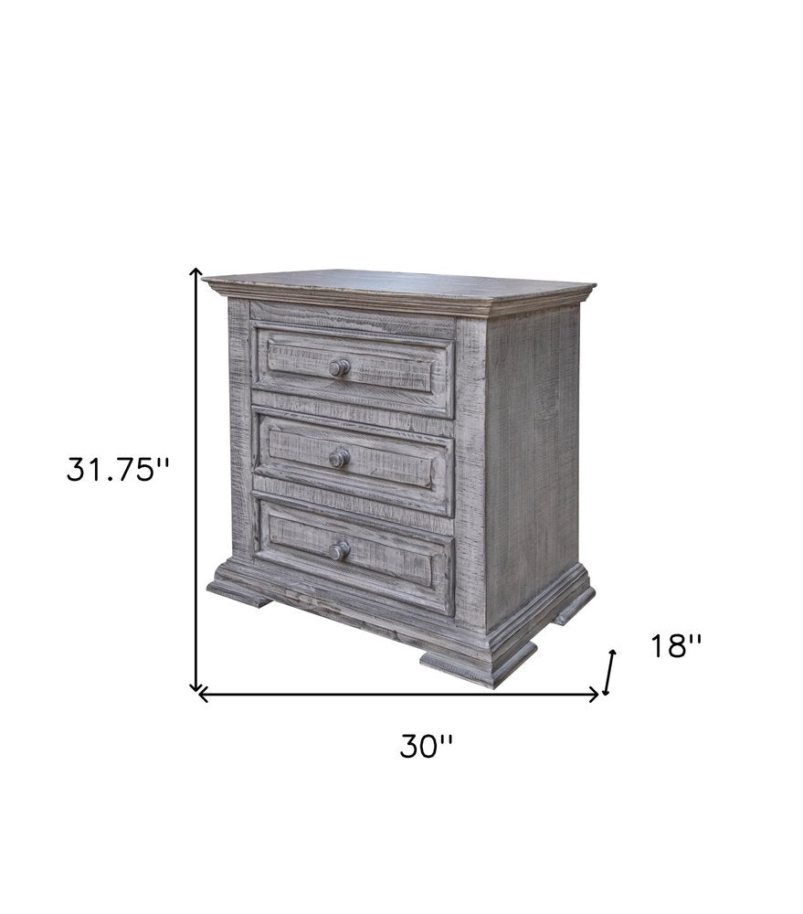 32" Gray Solid Wood Three Drawer Nightstand HomeRoots