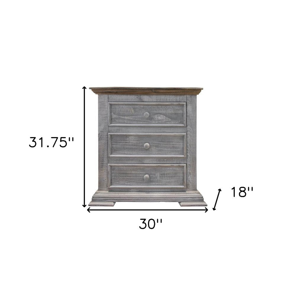 32" Gray Three Drawer Nightstand HomeRoots