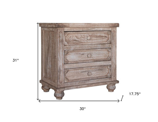 31" Brown Solid Wood Three Drawer Nightstand HomeRoots