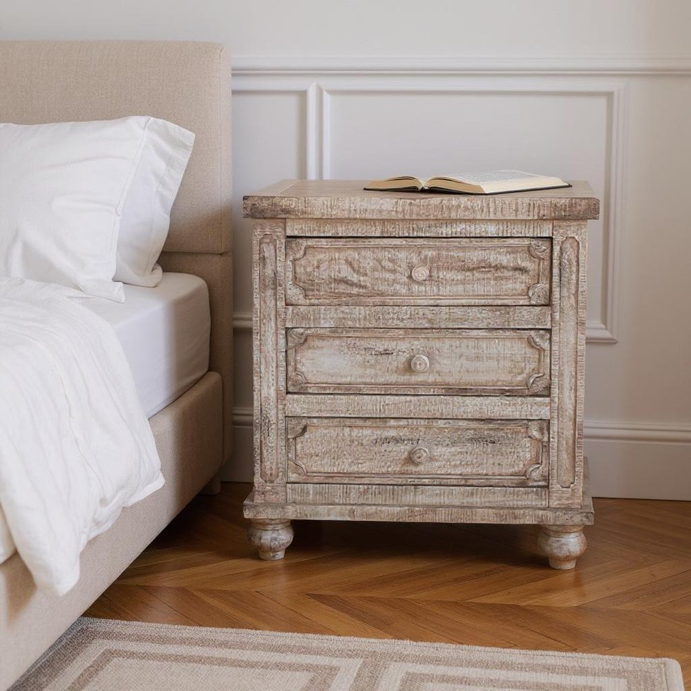 31" Brown Solid Wood Three Drawer Nightstand HomeRoots