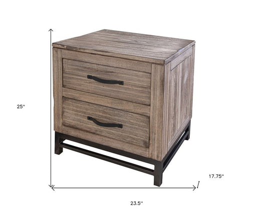 25" Brown Solid Wood Two Drawer Nightstand HomeRoots
