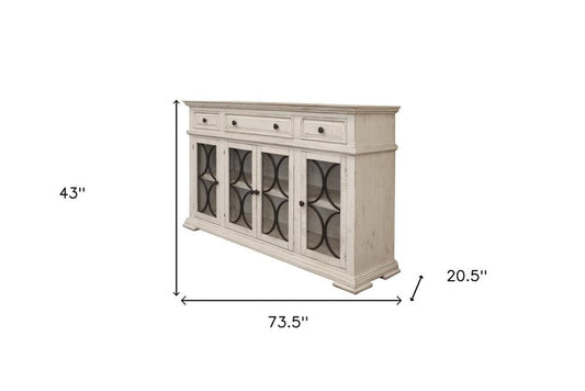 74" Ivory Solid and Manufactured Wood Distressed Credenza HomeRoots