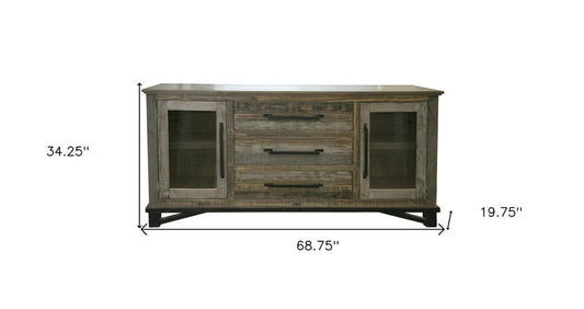 69" Brown Solid and Manufactured Wood Distressed Buffet Table HomeRoots