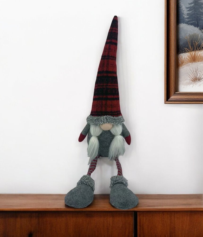 24" Red Gray And White Fabric Christmas Santa Standing Gnome HomeRoots
