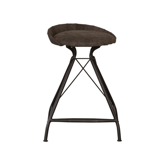 25" Brown And Black Leather And Genuine Leather And Iron Low Back Counter Height Swivel Bar Chair HomeRoots