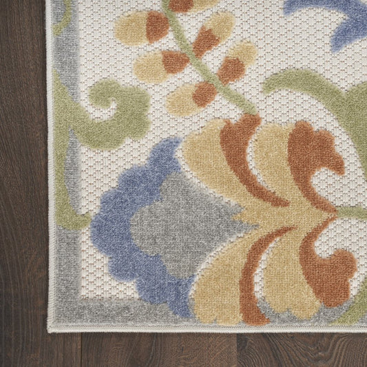 4' X 6' Ivory And Blue Indoor Outdoor Area Rug