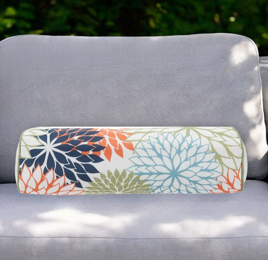 6" X 20" Orange Green and Blue Bolster Floral Indoor Outdoor Throw Pillow HomeRoots