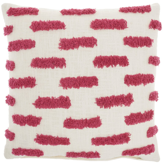 18" Pink and White Geometric Cotton Throw Pillow FurniFindUSA