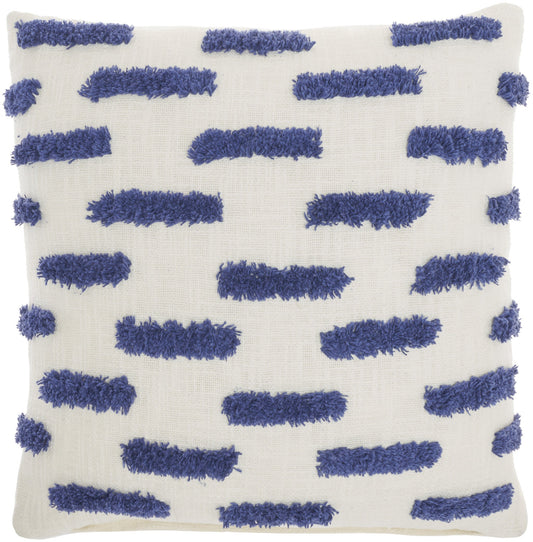 18" Blue and White Geometric Cotton Throw Pillow FurniFindUSA
