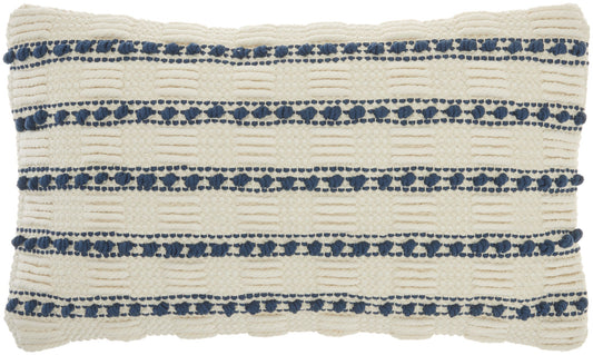12" X 20" Ivory and Blue Striped Cotton Blend Throw Pillow With Texture FurniFindUSA