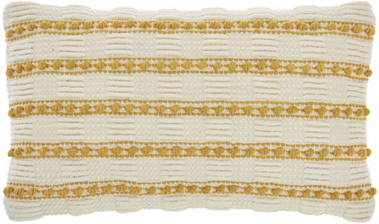 12" X 20" Yellow and Ivory Striped Cotton Blend Throw Pillow With Texture FurniFindUSA