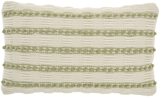 12" X 20" Sage and Ivory Striped Cotton Blend Throw Pillow With Texture FurniFindUSA