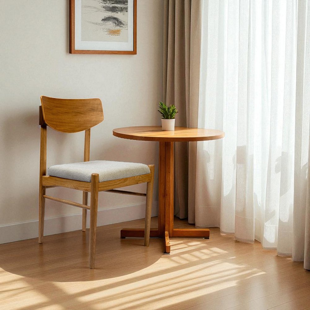 Off White And Natural And Off White Fabric Open Back Dining Side Chair HomeRoots
