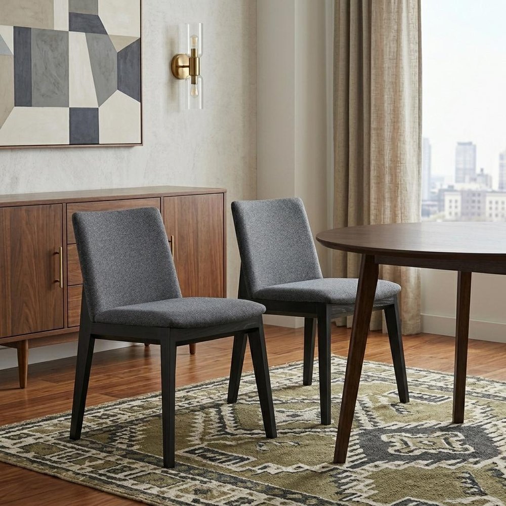 Set of Two Charcoal and Black Fabric Dining Side Chairs HomeRoots