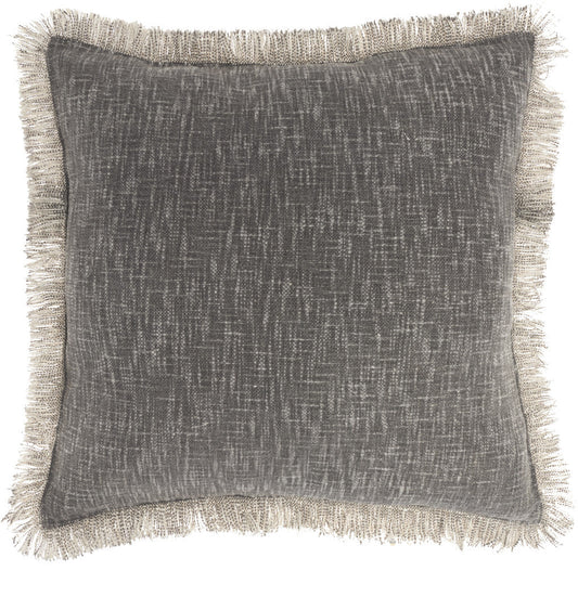22" Charcoal Cotton Throw Pillow With Fringe FurniFindUSA